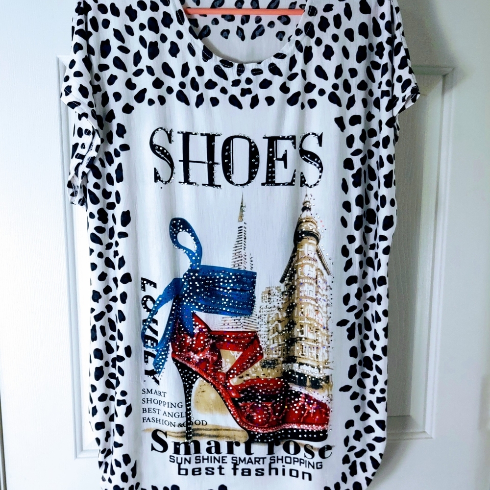 women's⭐blouse w. rhinestones top fashion shoe Xl - Picture 4 of 8